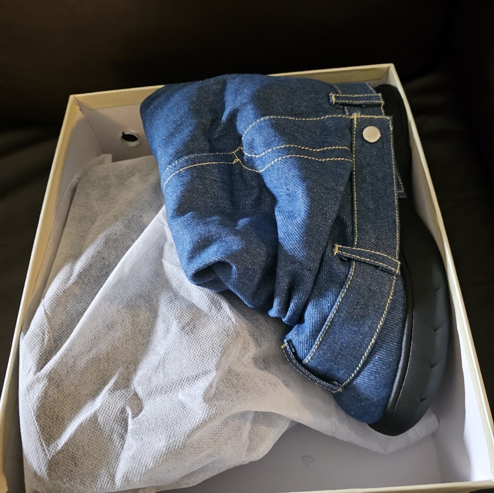 DENIM COVERED COMBAT BOOTS